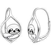 Cute Sloth Earrings for Women - 925 Sterling Silver Sloth Gifts Hypoallergenic Animal Earrings Dainty Zoo Jewelry Unique Lightweight Huggie Earring for Birthday