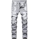 JSACYTF Mens Ripped Jeans Slim Fit Straight Leg Denim Pant with Holes