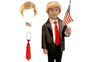 ABOUDER Kids Blonde Short Wig With Flag Pin and Red Tie Presidential Candidate Wig Set Heat Resistant Synthetic Hair