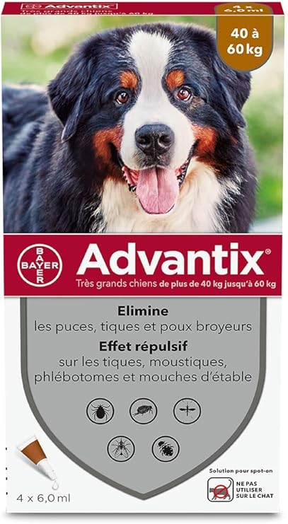 Advantix Très Grand Chien Anti Puces Et Anti Tiques 40 60kg 4 Pipettes