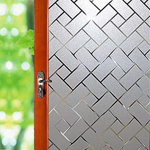 No Glue Window Film Privacy, Frosted Window Decal/Privacy Protection/Heat Control/Anti UV, Latticed Frosting Stained Glass Static Cling for Home/Office, 17.7x78.7 inch