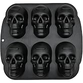 Skull Cake Pan Silicone Mold (6 Cavity) | 3D Skull Ice Cube Mold, Halloween Reusable Silicone Molds for Chocolate, Jelly, Wax Melt, Ice Cubes