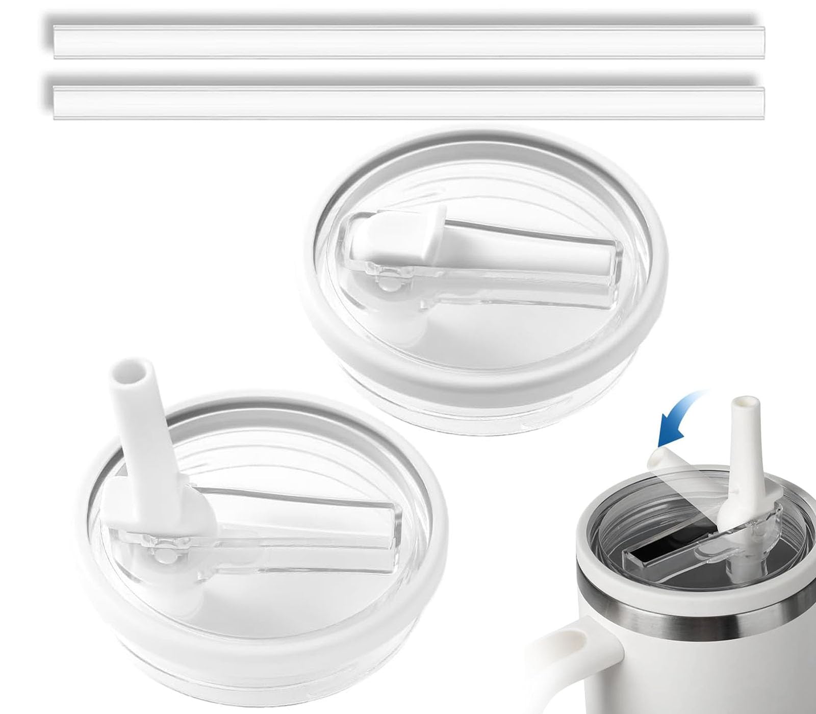 Photo 1 of 2 Pack 40 oz Tumbler Flip Straw Lid Replacement Compatible for Stanley Quencher, Leak-Proof Splash Resistant Tumbler Lids,Reusable Tumbler Cover for Stanley Cup (White)