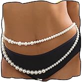 Abien Pearl Waist Chain Pearl Chain Belt Gold Layered Body Chain Bikini Body Jewelry for Women