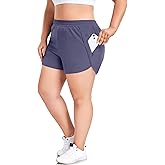 COOTRY Women's Athletic Shorts Plus Size High Waisted Quick Dry Gym Running Workout Clothes with Zip Pockets 3 Inch