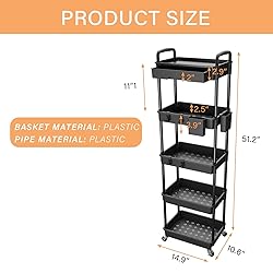5 Tier Rolling Utility Cart with Drawer,REBECAT