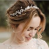 Catery Pearl Bridal Headband Silver Rhinestone Hair Vine Headpiece Wedding Hair Accessories for Brides