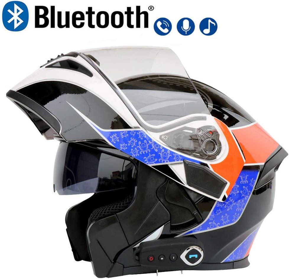 LuanYe Motorcycle Bluetooth Helmets Full Face Flip up Dual Visors Helmet Built-in Integrated Intercom Communication System