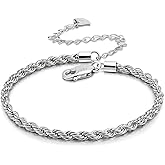 SHIBIDEBAOHUA Women's 925 Sterling Silver Italian 3MM Twist Rope Chain Adjustable Anklet with Lobster Clasp, Up to 10.5 inches