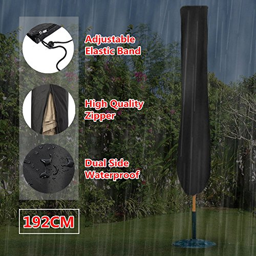 Patio Umbrella Covers Parasol Outdoor Offset Covers Waterproof Fits 7ft to 11ft Umbrellas for Market Umbrellas Large with Storage Zipper Bag, Black - Thumbnail 2