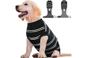 Kuoser Dog Surgery Suit Female Spay, Soft Dog Recovery Suit Male Neuter Anti Licking Dog Onesie E-Collar & Cone Alternative, Breathable Dog Surgical Suit for Surgery Recovery, Black Strips XS