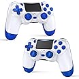 Yinjie 2 Pack Wireless Controller Compatible with PS4, with Dual Vibration, Motion Sensing, Touch Pad, Light Bar, Share, Speaker, 3.5mm Headphone Jack (White)