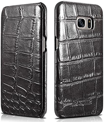 Galaxy S7 Edge Genuine Leather Case, ICARER Embossed Alligator Grain Cowhide Leather Slim [Flip Folio Side Open] [Ultra Slim] Bumper Fit Case Cover for Samsung Galaxy S7 Edge 5.5” Inch