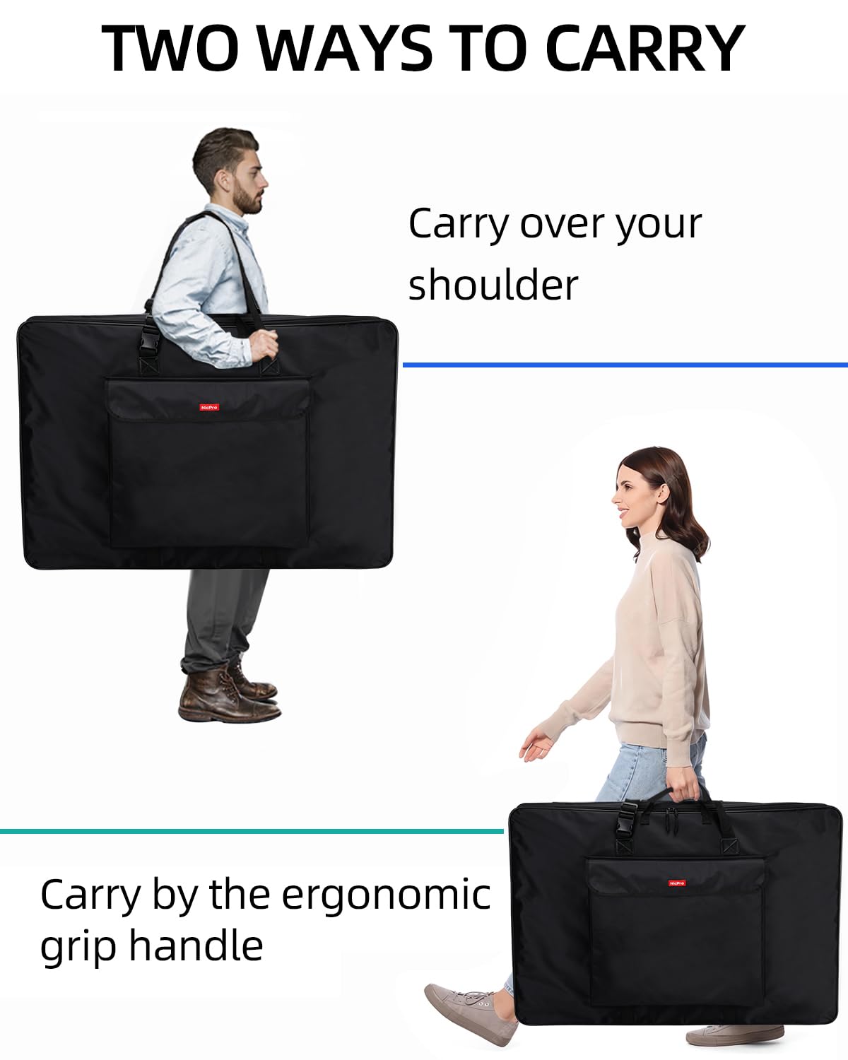 Nicpro Art Portfolio Bag 24 x 36 Inches Waterproof Nylon Artist Carrying Bag Soft Sided with Shoulder Strap, Storage Case for Artwork Sketch Drawing Canvas Photography Poster Solar Panel