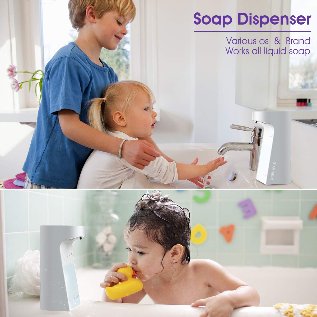 GLAMFIELDS Soap Dispenser Upgraded 13.5oz/400ml Touchless Automatic Soap Dispenser Hands-Free Liquid Dish Soap Dispenser, IPX4 Waterproof for Kitchen Bathroom (Silver)