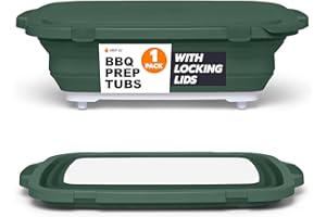 Drip EZ Collapsible BBQ Prep Tub - for Meal Prep Marinating Food Storage - Includes Cutting Board & Locking Lid - (1) XL - Green
