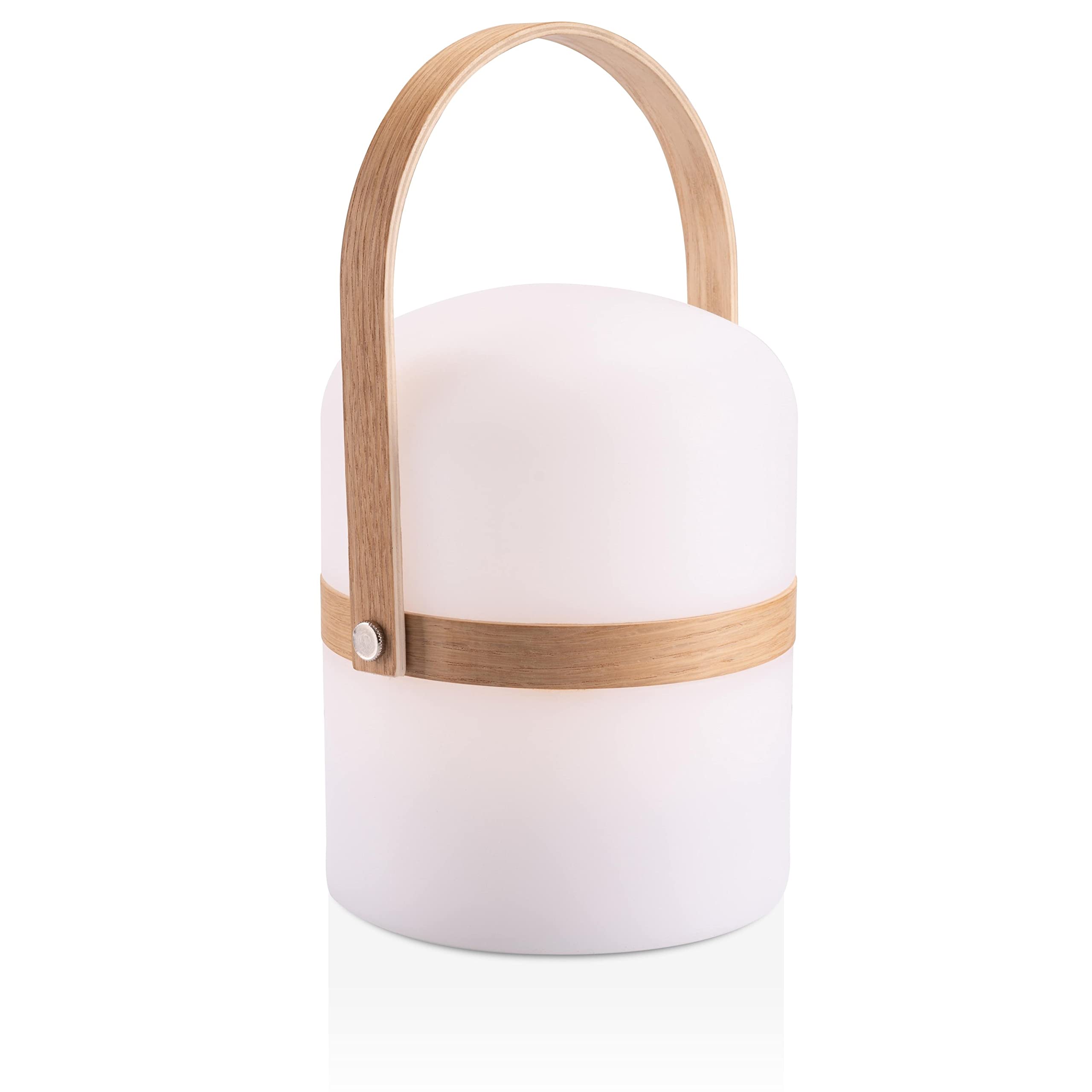 LUUK LIFESTYLE Modern LED Lantern for Outdoor | Indoor, Wooden Battery Table Lamp in Scandinavian Design, 72-Hour Long Lighting Duration, White