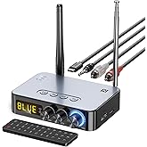 MOREGAX Bluetooth Audio Receiver Transmitter 4-in-1 (with Remote) for Home Stereo TV, HiFi Wireless Audio Adapter with 3.5mm AUX,RCA,6.5mm Mic Connection, FM Radio, Low Latency NFC Audio Adapter