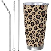 Sanghing Leopard Print Tumbler with Lid and Straw, 20 OZ Stainless Steel Travel Coffee Mug Double Wall Insulated Cup gifts for Cheetah Lovers