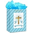 FLYAB First Holy Communion Gift Bag for Girls Boys 11.5" Easter Religious Cross Christian Gift Bag with Tissue Paper Baptism Gift Bag with Handle Christenings Confirmations Gifts for Baby Boys Girls