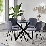 GOLDFAN Round Tempered Glass Dining Table with Black Tubular Legs 100x100cm view 6