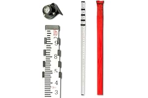 MEI SHUO PIN Grade Rod，16-Foot Aluminum Grade Rod - 10ths，Grade Stick,Grade Stick for Laser Level，Survey Rod，Grade Rods，Survey Pole，With Bubble Level, 5-Stage Telescopic，Double-Sided Scale Telescopic Leveling Rod