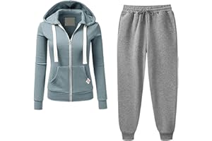 Women's 2-Piece Tracksuit Hoodie and Jogger Set, Solid Color Zip Up Lounge Wear with Pockets for Workout Jogging