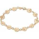 Barzel 18K Gold Plated Religious Bracelet with Saint Benedict Coins, 7.5 Inches - Made In Brazil