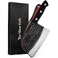 The Nikos Knife Serbian Chef Knife - 6.7 Inch Hand-Forged High Carbon Steel Full Tang Butcher Knife with Wood Handle - Razor Sharp Cooking Knife - Leather Sheath Included