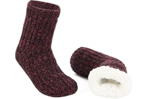 LEMZONE Men's Fluffy Slipper Socks Non Slip Winter Warm Cozy Fleece Lining Cabin Socks with Grips