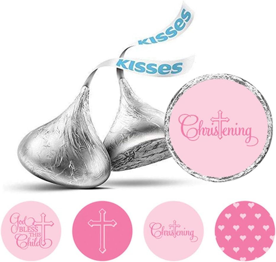 Darling Souvenir 190 Pcs Sacrament Baptism Theme Stickers Hershey's Kisses Candy Labels-Pink