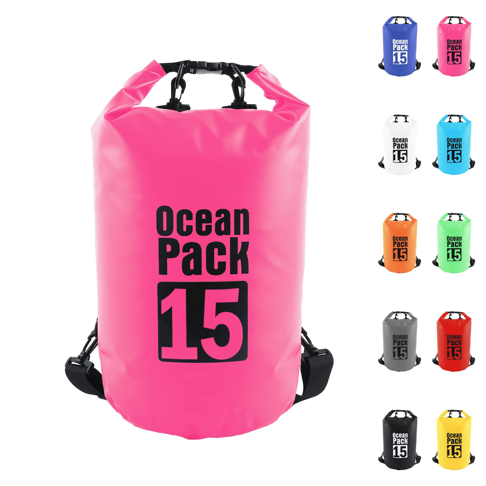 Dry Bag 15L,Boat Dry Bags Rose Red Waterproof Bag Dry Sack Roll Top Long Adjustable Shoulder Strap 2L/5L/10L/20L/30L/40L for Drifting Boating Kayaking Fishing Rafting Swimming Camping Canoeing Surfing
