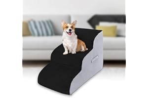 VHASO High Density Foam Dog Stairs Steps, Non-Slip Extra Wide Deep Pet Steps for Beds Or Couches, for Injured or Older Pets Dogs and Cats with Joint Pain (3-Tiers (Black))