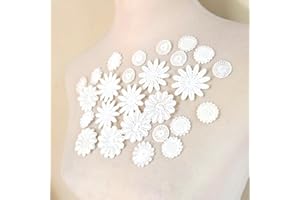 FJTANG 25pcs White Daisy Flowers Embroidered Sew On Applique Floral Lace Patch Milk Fiber Sewing Trims Clothes Wedding Dress Craft