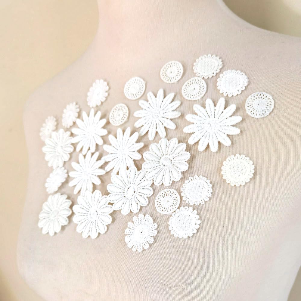 100pcs Colorful Daisy Flowers Embroidered Sew On Applique Floral Lace Patch Milk Fiber Sewing Trims Clothes Wedding Dress Craft DIY (Colorful)