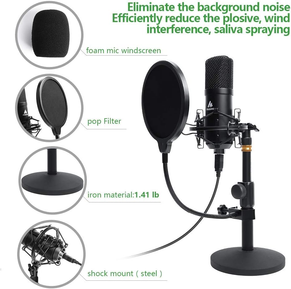 USB Microphone Kit 192KHZ/24BIT MAONO AU-A04T PC Condenser Podcast Streaming Cardioid Mic Plug & Play for Computer, YouTube, Gaming Recording: Musical Instruments