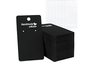 joycraft 100Pcs Earring Cards with Packaging Bags, 2" x 3.5" Black Earring Display Cards, Blank Earring Holder Card for Selli