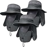 3 Pack Mens Outdoor Wide Brim Fishing Hat,UPF 50+ Sun Protection Cap with Face Neck Flap for Hiking & Garden