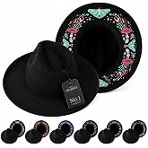 Gothic Embroidered Wide Brim Fedora Western Hat with Witchy Pumpkin & Moon | Goth hats women felt mystic art designs celestial clothing costume party autumn accessory seasonal style