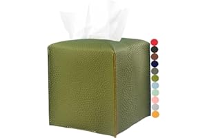 Green Faux Leather Square Tissue Box Cover, Decorative Tissue Box Holder with Bottom Strap for Bathroom Countertop, Nightstan