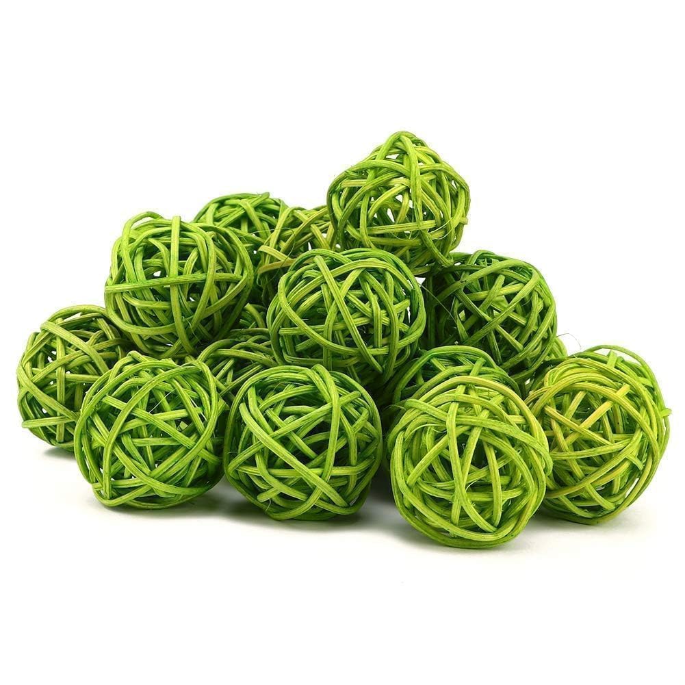 Beufee 20 Pieces Wicker Rattan Balls, Woven Wicker Rattan Balls Decorative Orbs Spheres Vase Fillers for Wedding Table Decoration, Baby Shower, Aromatherapy Accessories-Green