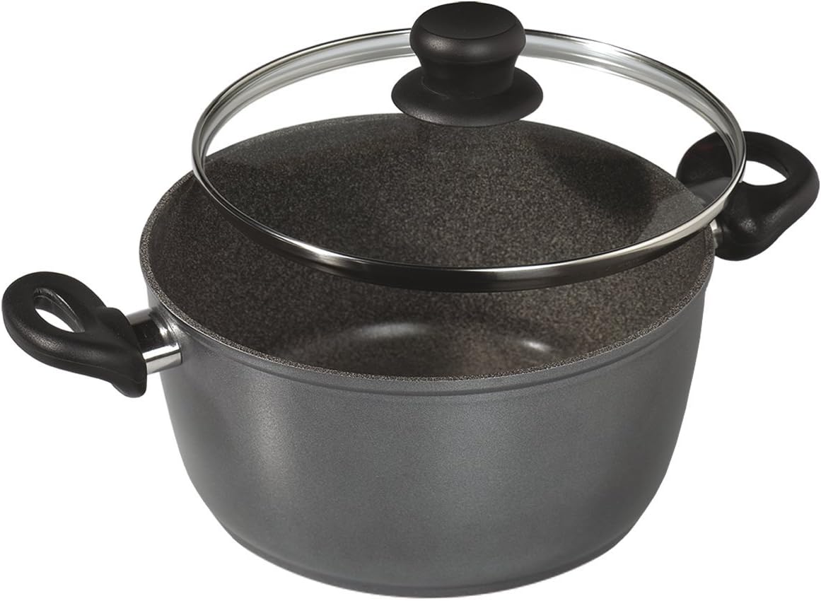 Warimex Stoneline 7195 Saucepan Diameter 28 cm Aluminium with Glass Lid XXL Non-Stick Coating Induction