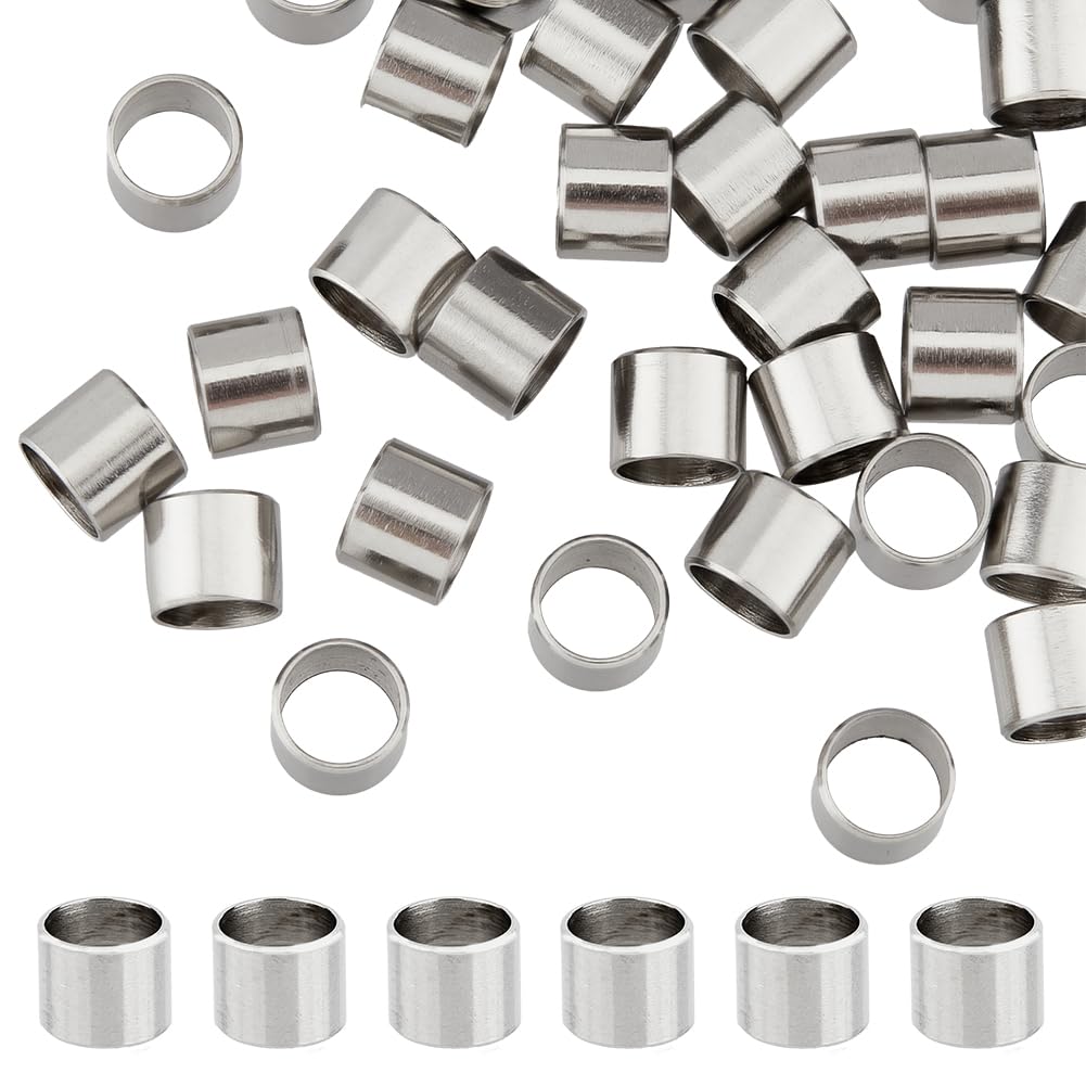 HOBBIESAY 50 Pcs 6mm 304 Stainless Steel European Beads, Hole 5mm, Perfect for Jewelry Crafts Making, Adults, Unisex, Not Foldable