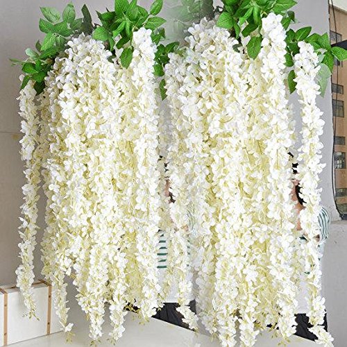e-joy Artificial Fake Wisteria Vine Garland, Silk Hanging String Flower,Artificial Vine Ratta Silk Hanging Flower Plant for Home Garden Wedding Decor,48pieces,3.6 Feet Each