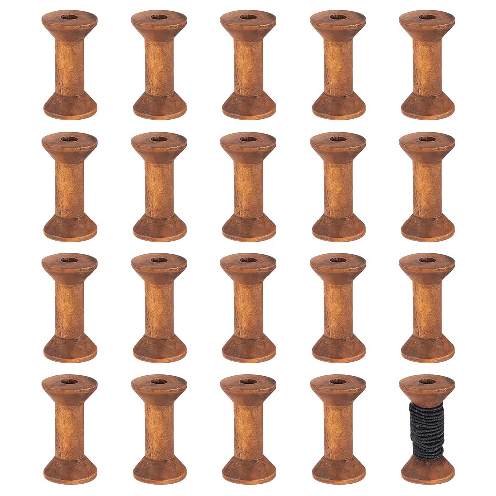 BENECREAT 20Pcs Antique Wooden Empty Spools, 1.57"/ 40mm Empty Thread Spools Wooden Ribbon Spools Bobbins for Wire Weaving Arts DIY Wood Projects