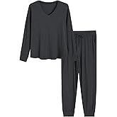 Latuza Women's Petite Pajamas Set V-Neck Top Jogger Pants