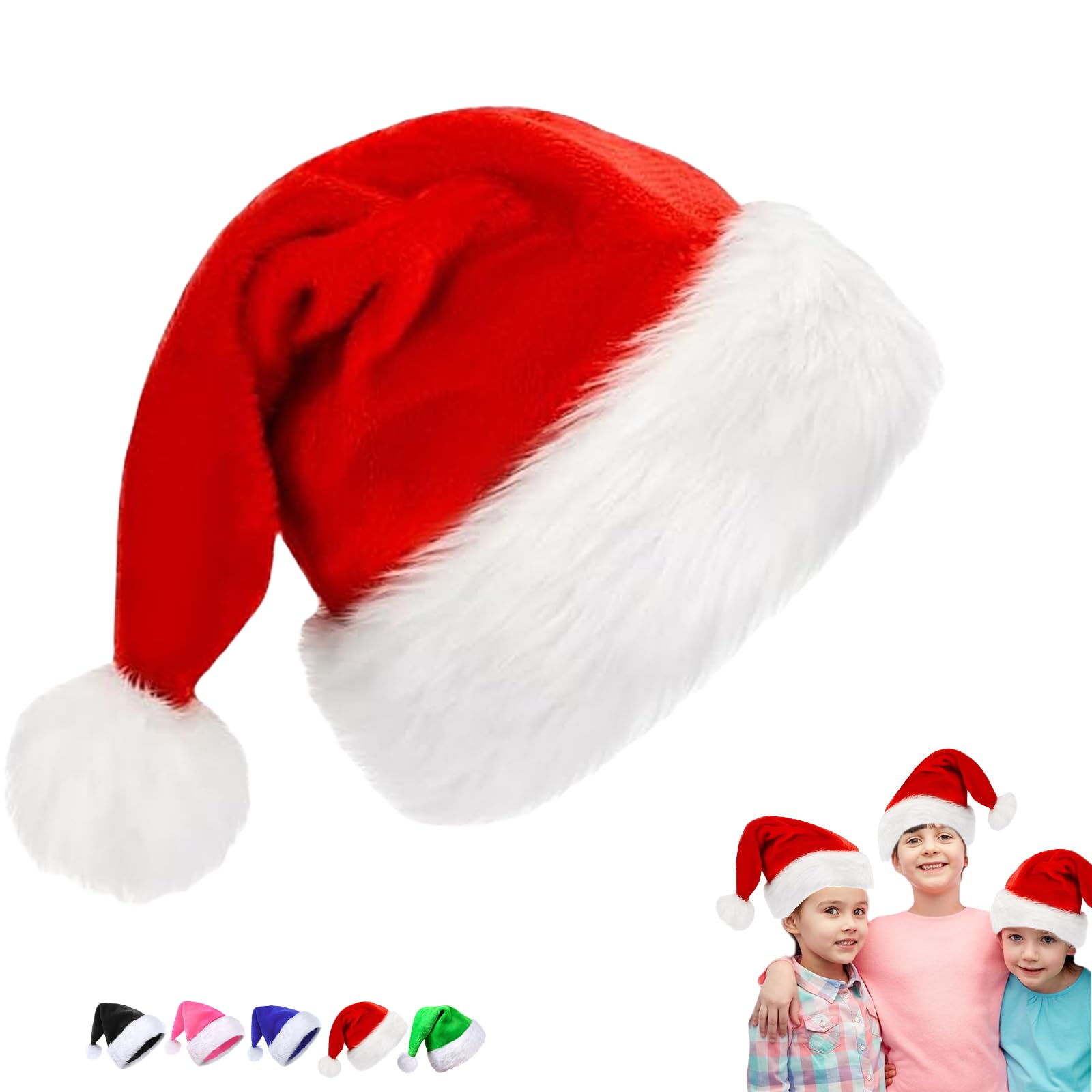 Aisszhao Red Santa Hat for Adults - Thickened Plush Unisex Velvet Father Christmas Costume Cap for Kids and Adults - New Year Festive Gift