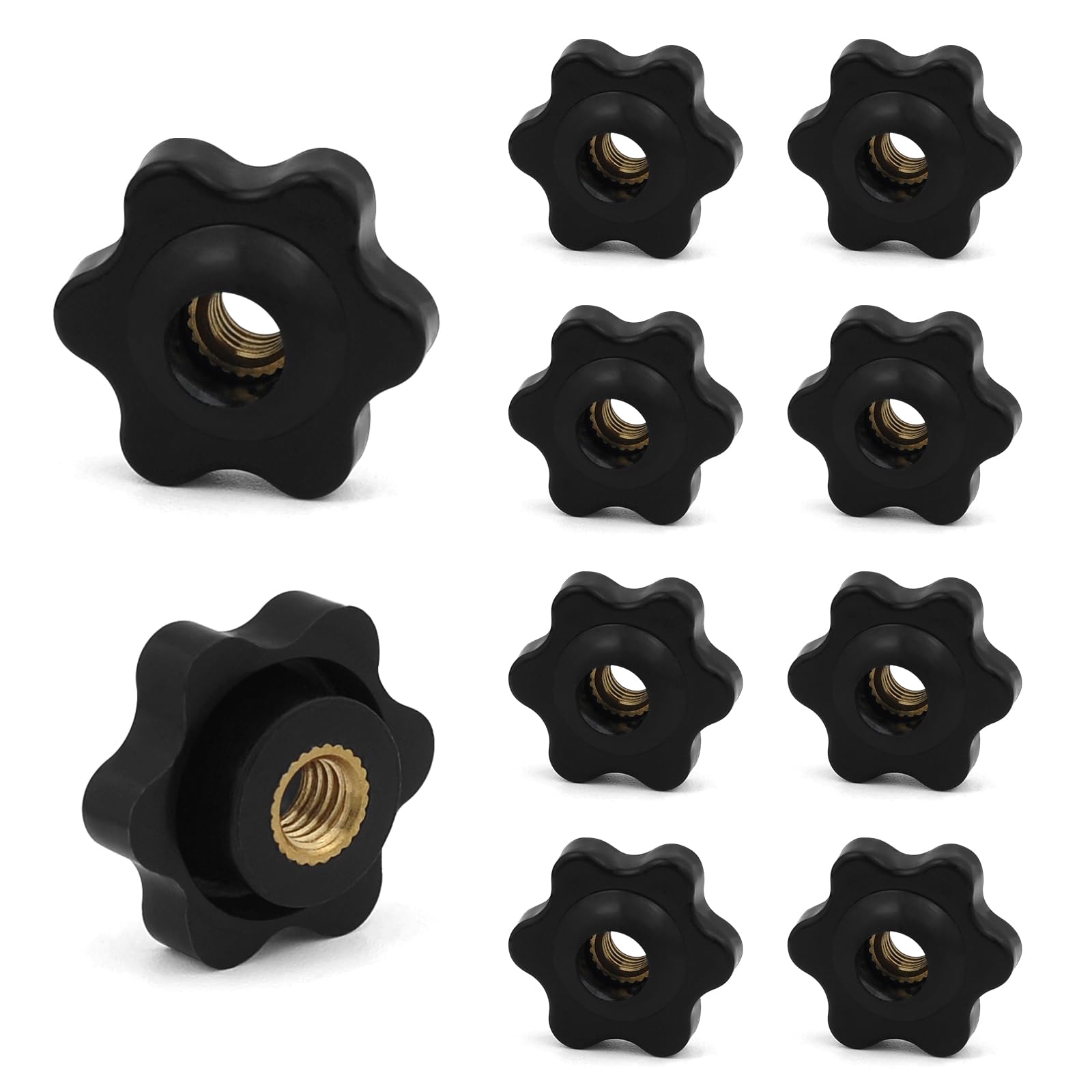 JJWNMLL 10PCS Clamping Screw Knob Star M6-outer Diameter 25 Thumb Bolts Thread Replacement Star Hand Knob Tightening, Black Grip