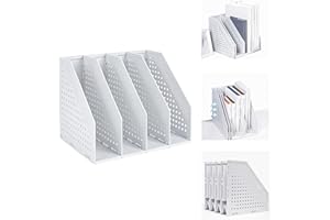 Marte Vanci Collapsible 4 Compartment Magazine Holder Desktop Adjustable Sturdy File Dividers Document Cabinet Rack Display (