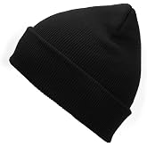 Century Star Beanie for Men Women Black Skull Cap Winter Knit Hat One Size | Stretchy rib-knit acrylic beanie, one size fits most (22.0-23.2 in), foldable cuff, warm and lightweight, hand wash